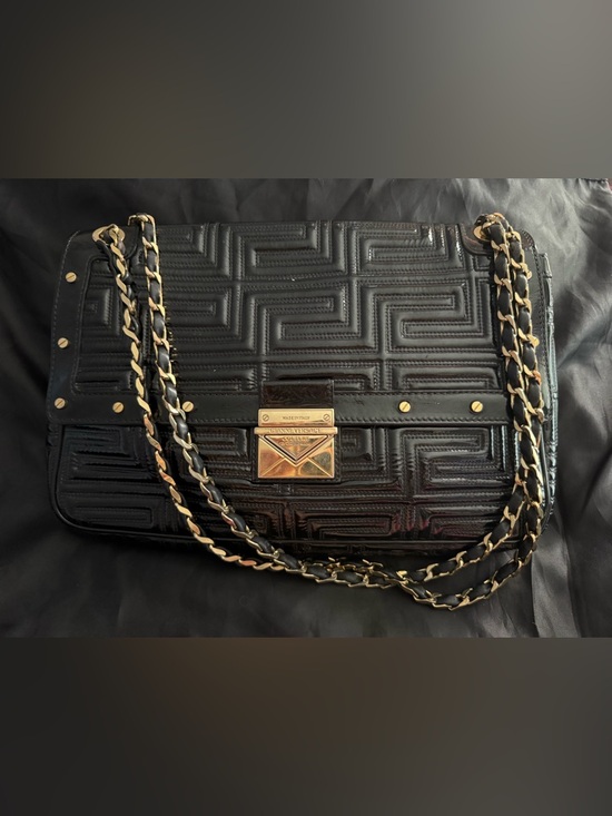 Versace Handbags - Gianni Versace black patent leather shoulder handbag purse